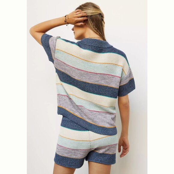 Anthropologie Knit Polo Top Nautical Boho Coastal Cowgirl Oversized Relaxed Fit - Picture 2 of 10